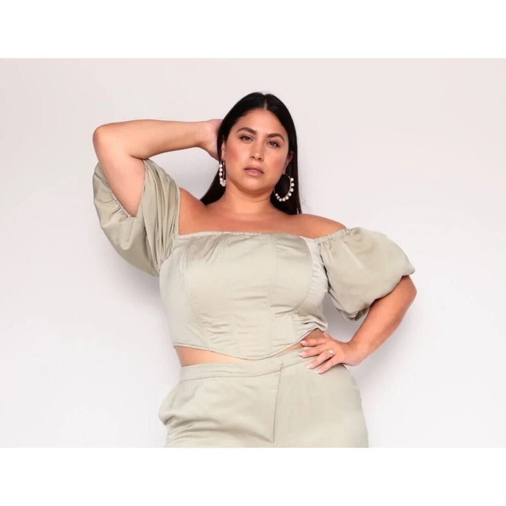 NWT GIA/irl Alaia Chic & Sexy Satin Corset Top, Light Sage Green, Size 1 (14/16)